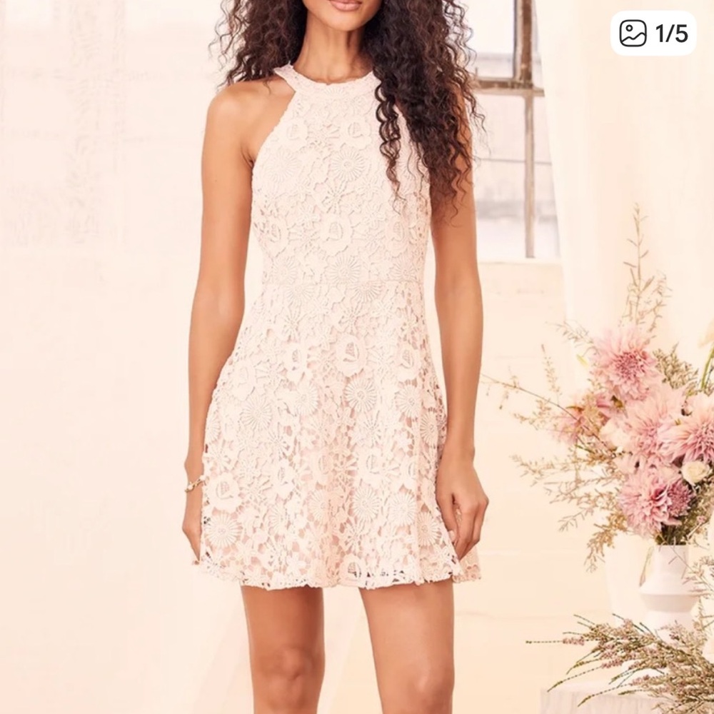 NWT Lulus Blush Pink Lace Skater Mini Dress